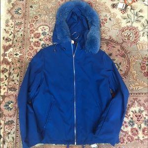 Preowned  Electric Blue Light Fur hooded parka